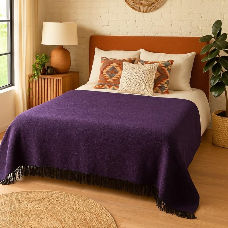 Open Road Goods Handmade Solid Color Yoga Blanket - Thick Mexican Blanket or Throw - Made for Yoga! (Purple Blanket) - Image 2